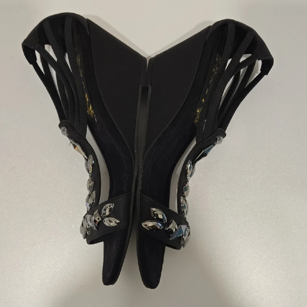 New York Transit Black Embellished T-Strap Sandals - Picture 6 of 8